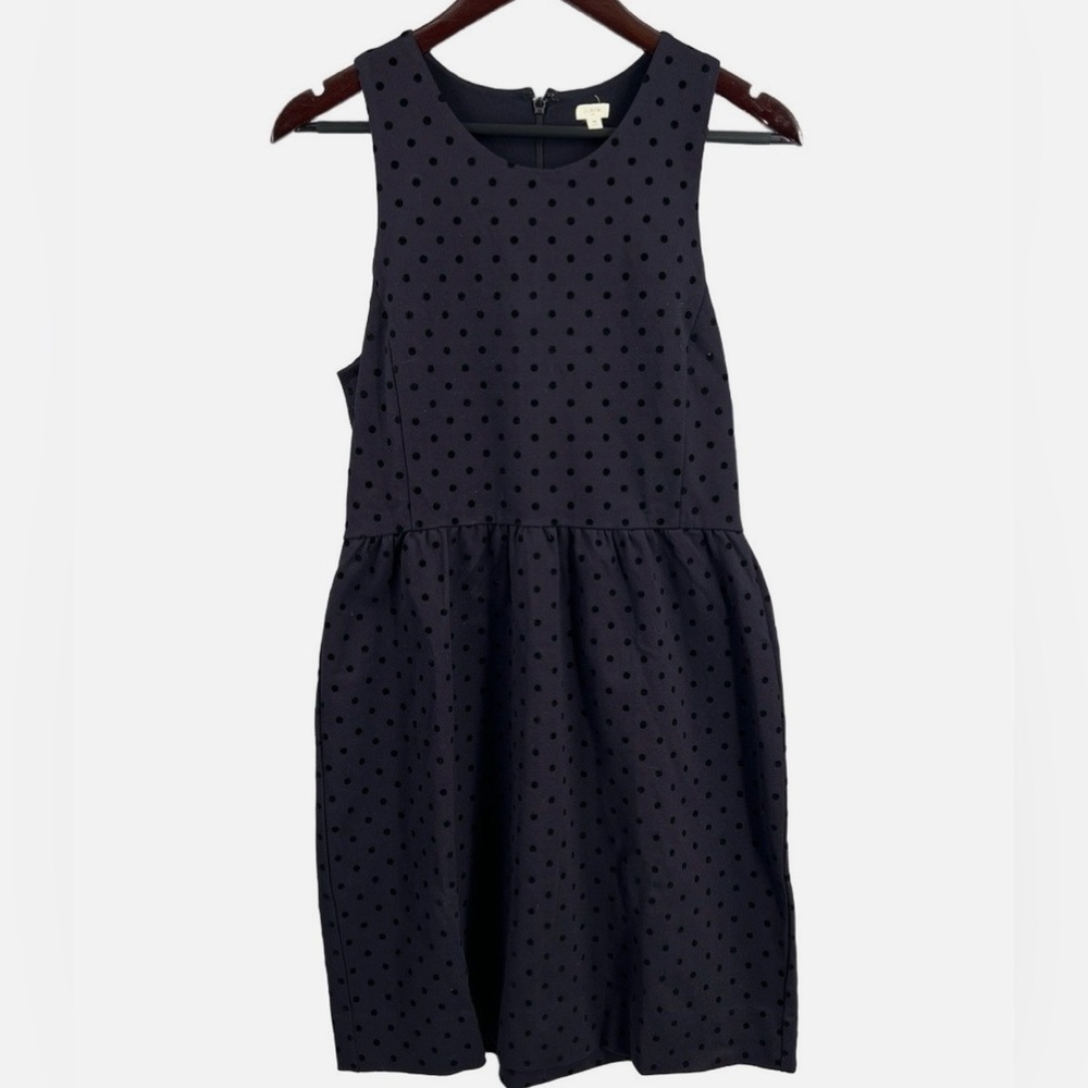 J. Crew Casual Midi Dress Sleeveless Navy Blue Polka Dot Large